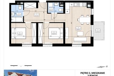 Rzut - Mieszkanie na sprzedaż 3 pokoje o powierzchni 60,53 m² - numer B4/2/30 w MONTANO