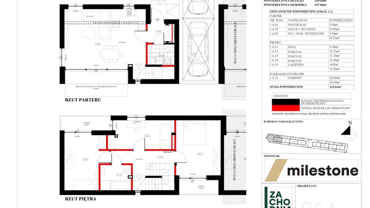 Rzut - Dom na sprzedaż 5 pokoi o powierzchni 112,61 m² - numer 1.A w Zachodnia Wesoła