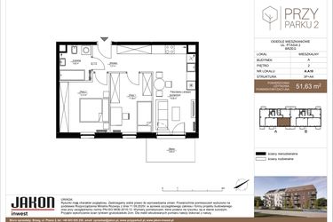 Rzut - Mieszkanie na sprzedaż 3 pokoje o powierzchni 51,63 m² - numer A.A10 w Przy Parku 2