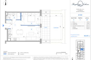 Rzut - Mieszkanie na sprzedaż 2 pokoje o powierzchni 40,9 m² - numer B104 w Rezydencja Niechorze II