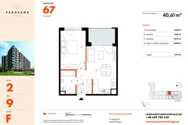 Rzut - Mieszkanie na sprzedaż 2 pokoje o powierzchni 40,61 m² - numer F67 w Panorama Struga