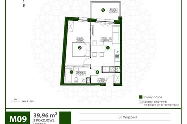Rzut - Mieszkanie na sprzedaż 2 pokoje o powierzchni 39,96 m² - numer 9 w Moja Wiązowa