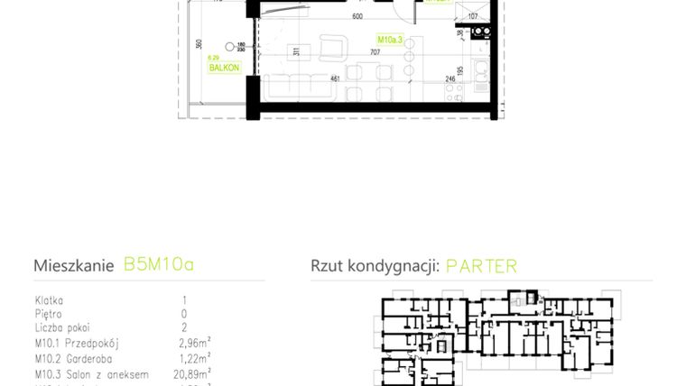 Rzut - Mieszkanie na sprzedaż 2 pokoje o powierzchni 39,28 m² - numer B5M10a w Osiedle Natura Park etap II