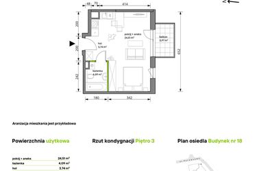 Rzut - Mieszkanie na sprzedaż 1 pokój o powierzchni 32,34 m² - numer 18/084 w Trzcinowa Vita