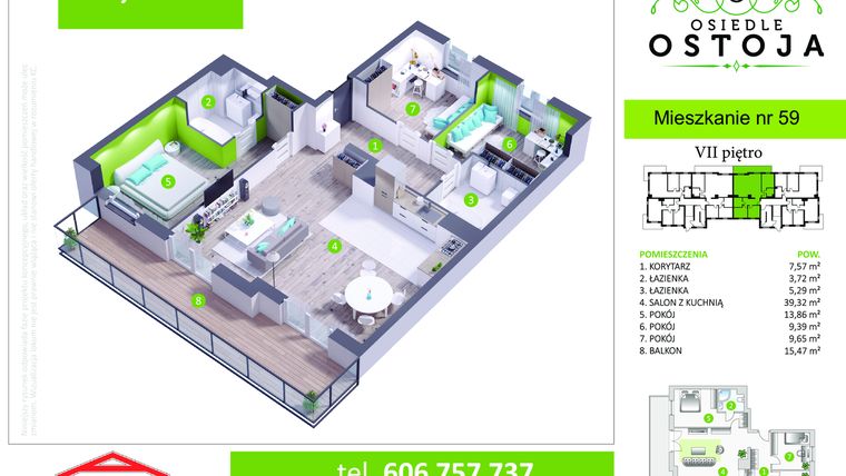 Rzut - Mieszkanie na sprzedaż 4 pokoje o powierzchni 88,8 m² - numer 59 w Osiedle Ostoja - Budynek B
