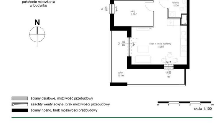 Rzut - Mieszkanie na sprzedaż 3 pokoje o powierzchni 52,03 m² - numer M14 w Wędrowna II