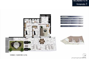 Rzut - Mieszkanie na sprzedaż 2 pokoje o powierzchni 148,48 m² - numer 1-1 w Apartamenty w Finestrat - 21218226