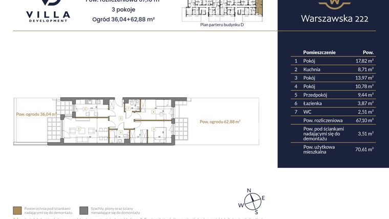 Rzut - Mieszkanie na sprzedaż 3 pokoje o powierzchni 67,1 m² - numer 7 w Warszawska 222 bud. D