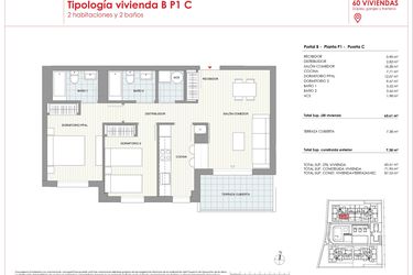 Rzut - Mieszkanie na sprzedaż 2 pokoje o powierzchni 71,96 m² - numer 1-C w Mieszkania w Denii - 47388119
