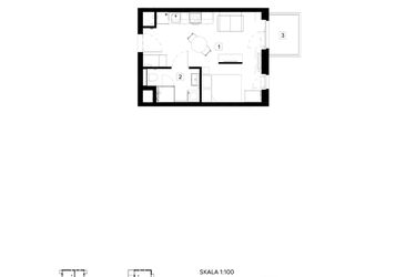 Rzut - Mieszkanie na sprzedaż 1 pokój o powierzchni 25,85 m² - numer M068 w Oh! Praga