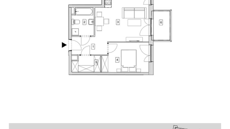 Rzut - Mieszkanie na sprzedaż 2 pokoje o powierzchni 46,24 m² - numer B5-K1-2-6 w ATAL Strachowicka II