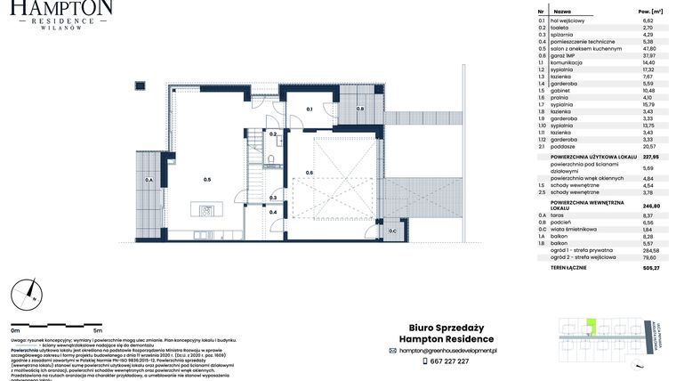 Rzut - Dom na sprzedaż 4 pokoje o powierzchni 227,95 m² - numer HB4B w Hampton Residence Wilanów