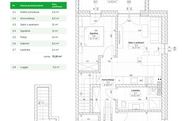 Rzut - Mieszkanie na sprzedaż 4 pokoje o powierzchni 72,2 m² - numer A5M10 w Nefrytowa Park
