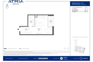 Rzut - Mieszkanie na sprzedaż 1 pokój o powierzchni 29,32 m² - numer 1.0.8 w Atria Nowe Żerniki
