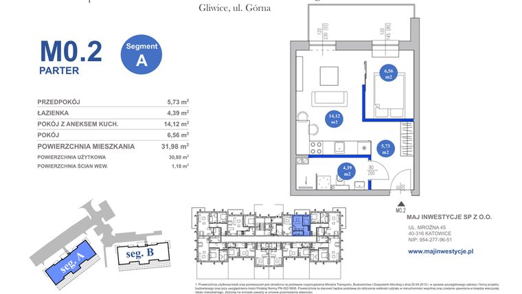Rzut - Mieszkanie na sprzedaż 2 pokoje o powierzchni 31,98 m² - numer M0.2 w Osiedle Majowe 2.0 etap II