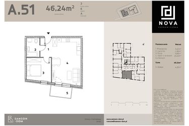 Rzut - Mieszkanie na sprzedaż 2 pokoje o powierzchni 46,24 m² - numer A51 w Nova Ceramiczna