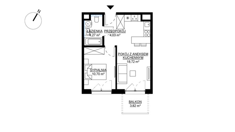 Rzut - Mieszkanie na sprzedaż 2 pokoje o powierzchni 37,72 m² - numer M36 w KWADRAT etap 2