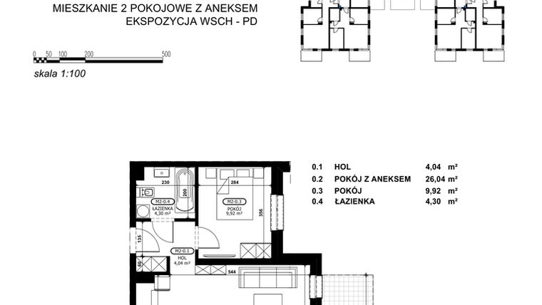 Rzut - Mieszkanie na sprzedaż 2 pokoje o powierzchni 44,3 m² - numer C2-M2 w Stacja Łódź V – etap C2
