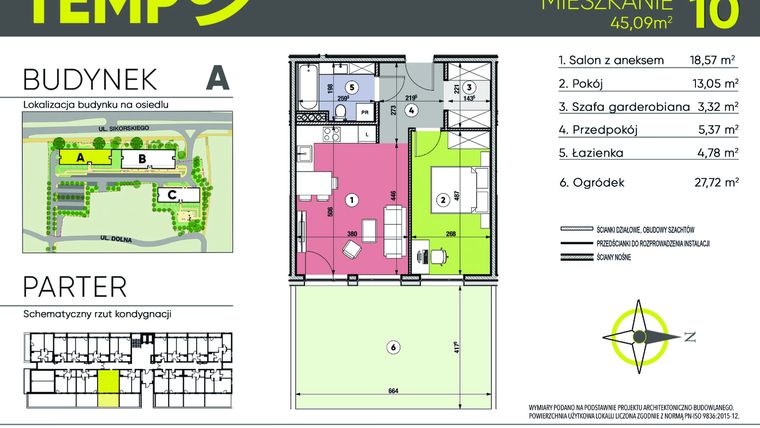 Rzut - Mieszkanie na sprzedaż 2 pokoje o powierzchni 45,09 m² - numer A10 w Osiedle TEMPO