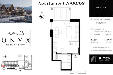 Rzut - Mieszkanie na sprzedaż 1 pokój o powierzchni 24,53 m² - numer NR 0.A8 w Onyx Resort & Spa