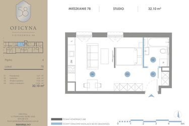 Rzut - Mieszkanie na sprzedaż 1 pokój o powierzchni 32,1 m² - numer 78 w Oficyna