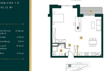 Rzut - Mieszkanie na sprzedaż 1 pokój o powierzchni 64,46 m² - numer 3.8 w New Iron