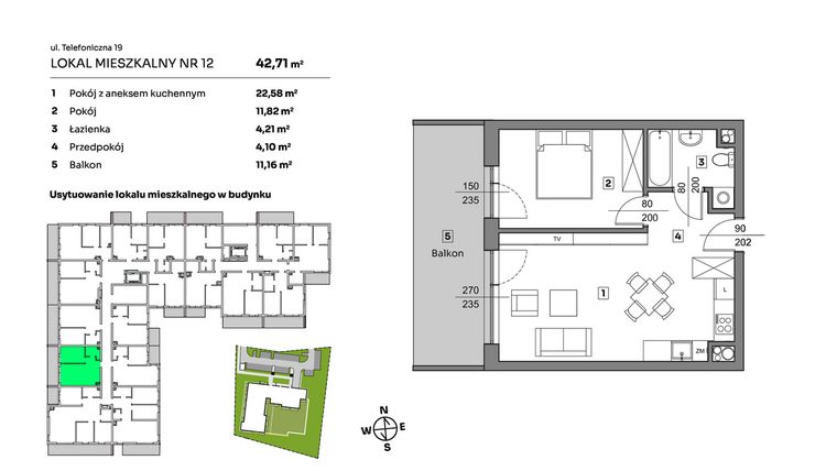Rzut - Mieszkanie na sprzedaż 2 pokoje o powierzchni 42,71 m² - numer 12 w Nova Radiostacja