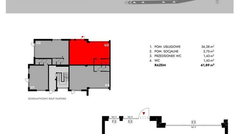 Rzut - Lokal użytkowy na sprzedaż 1 pokój o powierzchni 61,89 m² - numer Z5_U3 w Osiedle Malarska etap IV