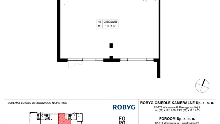 Rzut - Lokal użytkowy na sprzedaż 1 pokój o powierzchni 117,51 m² - numer OK3/D/0/LU3 w Osiedle Kameralne