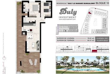 Rzut - Dom na sprzedaż 2 pokoje o powierzchni 78,8 m² - numer 1001 w Lo Marabu Bungalows