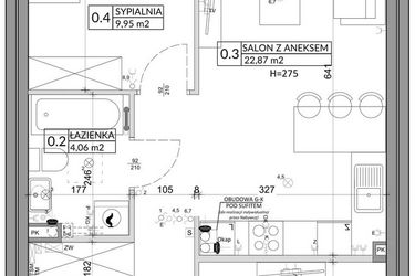 Rzut - Mieszkanie na sprzedaż 3 pokoje o powierzchni 57,39 m² - numer 81A w Osiedle Młodych etap VII