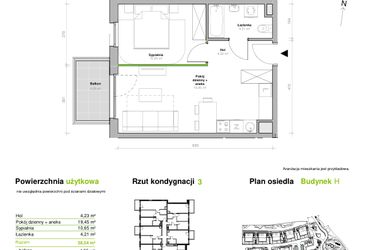 Rzut - Mieszkanie na sprzedaż 2 pokoje o powierzchni 38,54 m² - numer H.3.M06 w Przemyska Vita