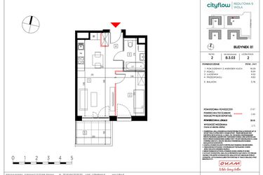 Rzut - Mieszkanie na sprzedaż 2 pokoje o powierzchni 38,16 m² - numer B.3.03 w CityFlow