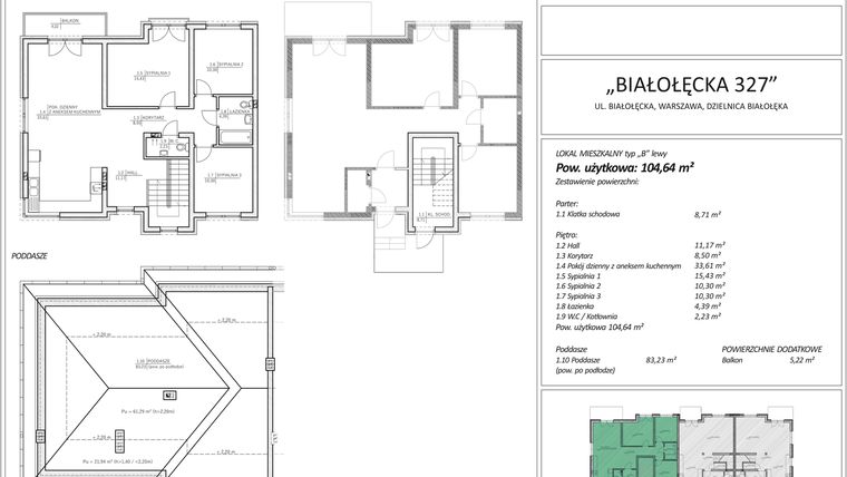 Rzut - Mieszkanie na sprzedaż 4 pokoje o powierzchni 104,64 m² - numer 10B w Białołęcka 327