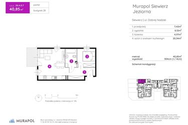 Rzut - Mieszkanie na sprzedaż 2 pokoje o powierzchni 40,85 m² - numer 28.A.0.7 w Murapol Siewierz Jeziorna bud. 27 i 28