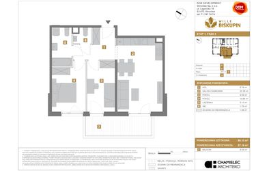 Rzut - Mieszkanie na sprzedaż 3 pokoje o powierzchni 56,13 m² - numer O8 w Wille Biskupin III
