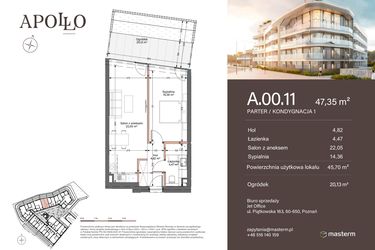 Rzut - Mieszkanie na sprzedaż 2 pokoje o powierzchni 45,7 m² - numer A.0.11 w Apollo Residence