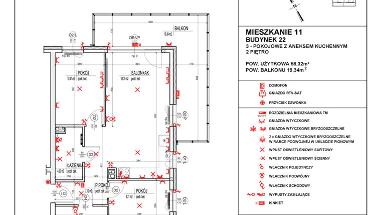 Rzut - Mieszkanie na sprzedaż 3 pokoje o powierzchni 60,03 m² - numer 22_11 w Osiedle 4 Pory Roku - Etap VIII