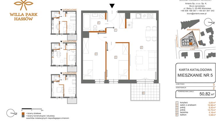 Rzut - Mieszkanie na sprzedaż 3 pokoje o powierzchni 50,82 m² - numer 5 w Willa Park Hassów