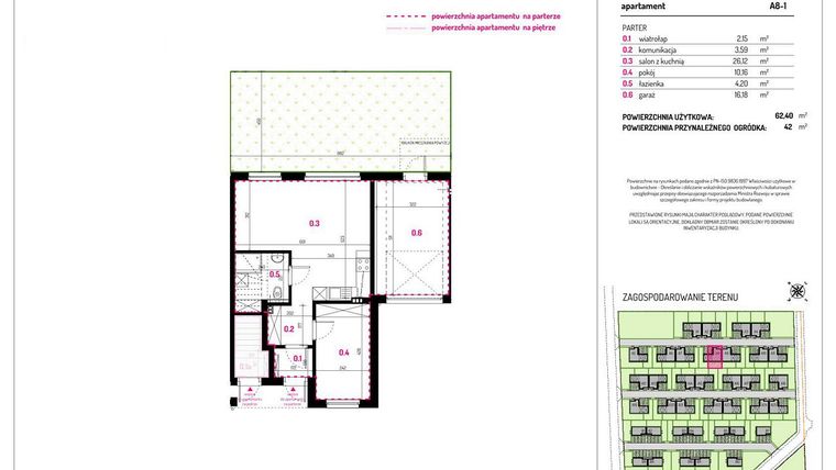 Rzut - Mieszkanie na sprzedaż 2 pokoje o powierzchni 62,4 m² - numer A8-1 w Aleja Kwitnącej Wiśni