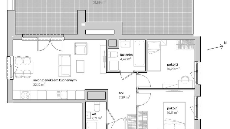 Rzut - Mieszkanie na sprzedaż 3 pokoje o powierzchni 56,85 m² - numer A.09.119 w Unii Lubelskiej Vita