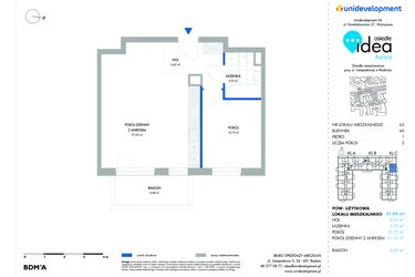 Rzut - Mieszkanie na sprzedaż 2 pokoje o powierzchni 48,02 m² - numer 65.4A w Osiedle Idea Aurora