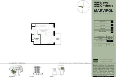 Rzut - Mieszkanie na sprzedaż 1 pokój o powierzchni 26,23 m² - numer A1-9-02 w Nowa Chylonia