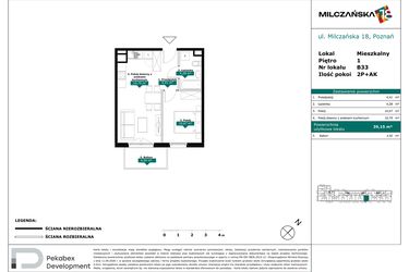 Rzut - Mieszkanie na sprzedaż 2 pokoje o powierzchni 39,15 m² - numer B33 w Milczańska 18