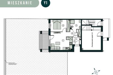 Rzut - Mieszkanie na sprzedaż 2 pokoje o powierzchni 38,58 m² - numer Y1 w Aleja Wiśniowa Pogórze