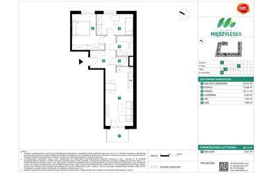 Rzut - Mieszkanie na sprzedaż 3 pokoje o powierzchni 58,74 m² - numer 118 w Osiedle Międzyleska - etap II