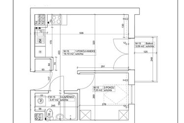 Rzut - Mieszkanie na sprzedaż 2 pokoje o powierzchni 29,9 m² - numer 15 w Bydgoska 19