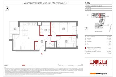 Rzut - Mieszkanie na sprzedaż 3 pokoje o powierzchni 64,6 m² - numer B50 w Przystań Żerań