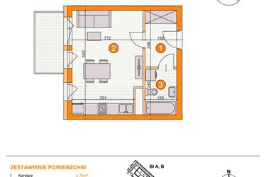 Rzut - Mieszkanie na sprzedaż 1 pokój o powierzchni 27,96 m² - numer BI/C22 w Osiedle Bocianie Gniazdo 2