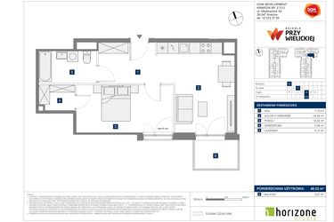 Rzut - Mieszkanie na sprzedaż 2 pokoje o powierzchni 48,22 m² - numer B-101 w Osiedle przy Wielickiej etap 1.2